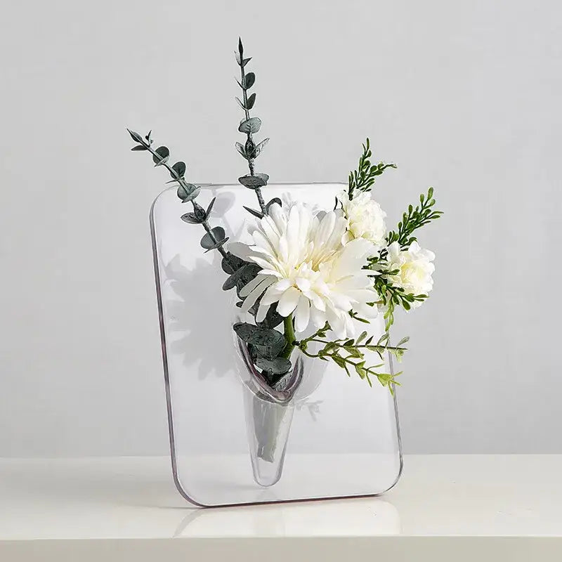 Modern transparent square vase wall mounted living room decor