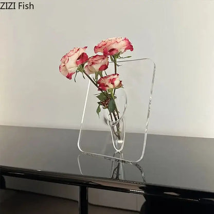 Modern transparent square vase wall mounted living room decor