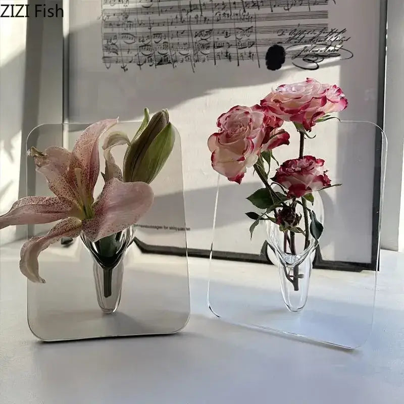 Modern transparent square vase wall mounted living room decor