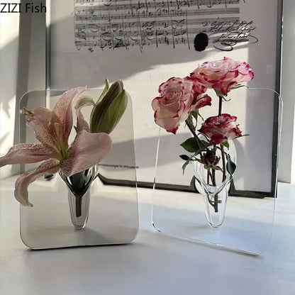 Modern transparent square vase wall mounted living room decor