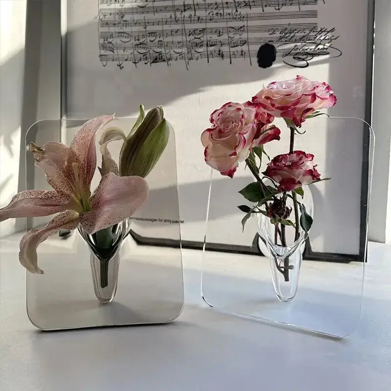 Modern transparent square vase wall mounted living room decor