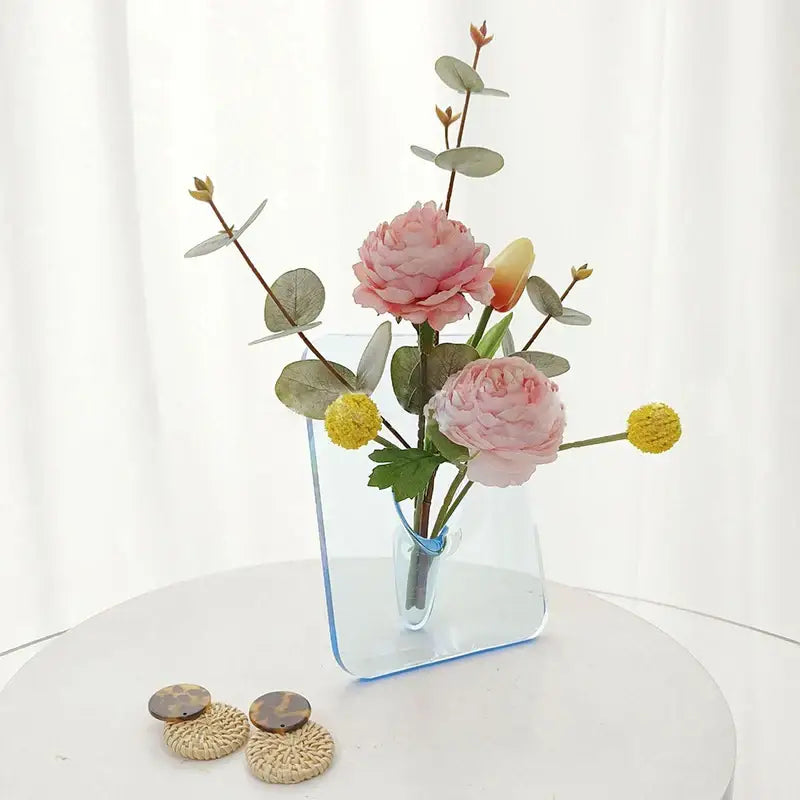 Modern transparent square vase wall mounted living room decor
