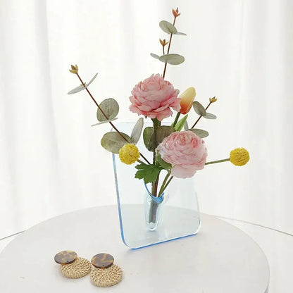 Modern transparent square vase wall mounted living room decor