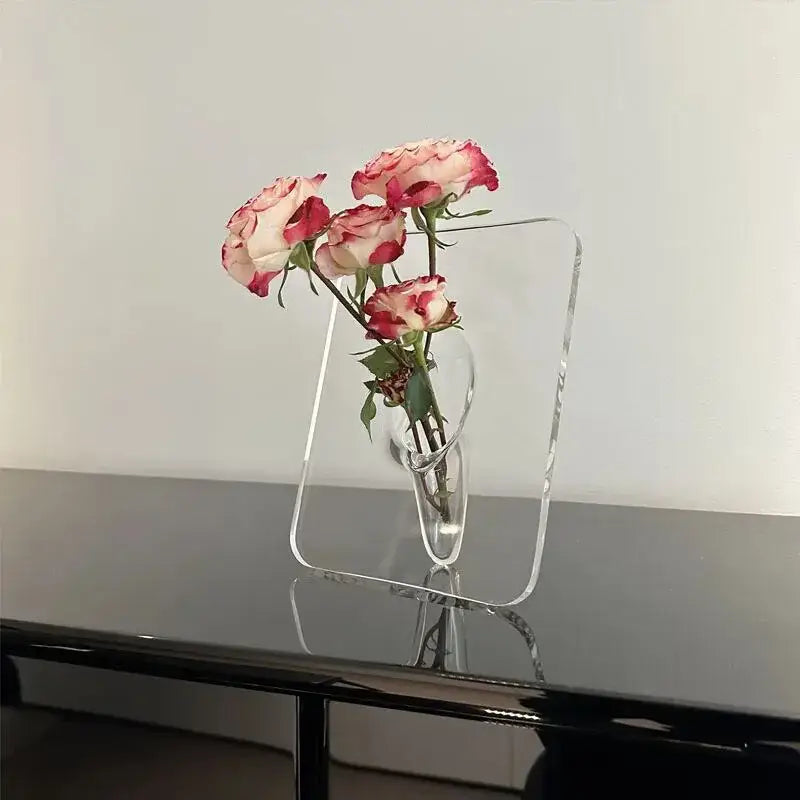 Modern transparent square vase wall mounted living room decor