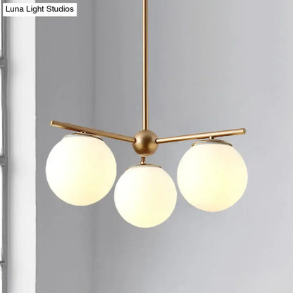 Modern gold 3-light white frosted glass globe chandelier bedroom
