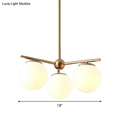 Modern gold 3-light white frosted glass globe chandelier bedroom