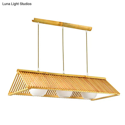 Modern bamboo and cream glass ceiling light dining room pendant