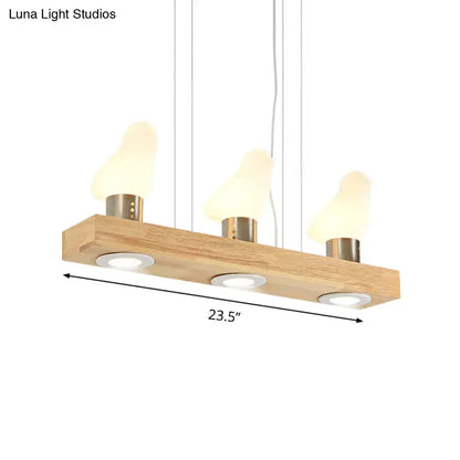 Modern wood and white glass island light dining room pendant