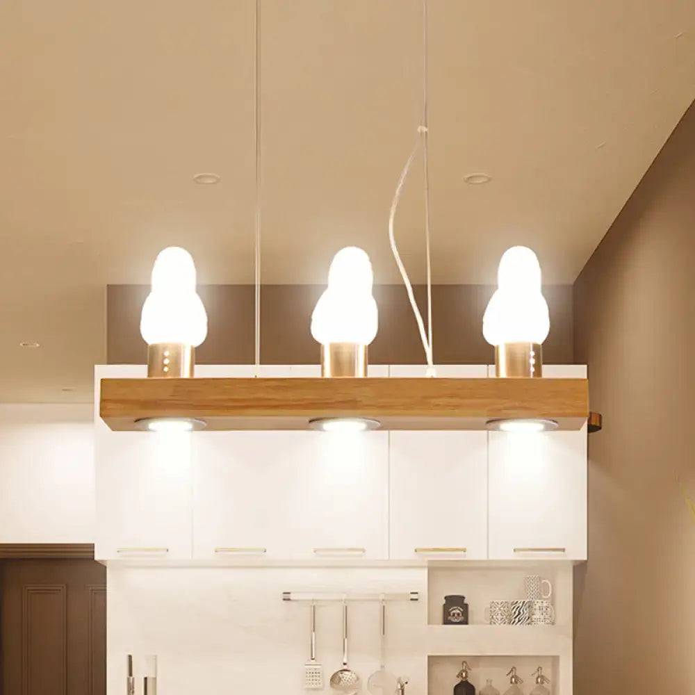 Modern wood and white glass island light dining room pendant