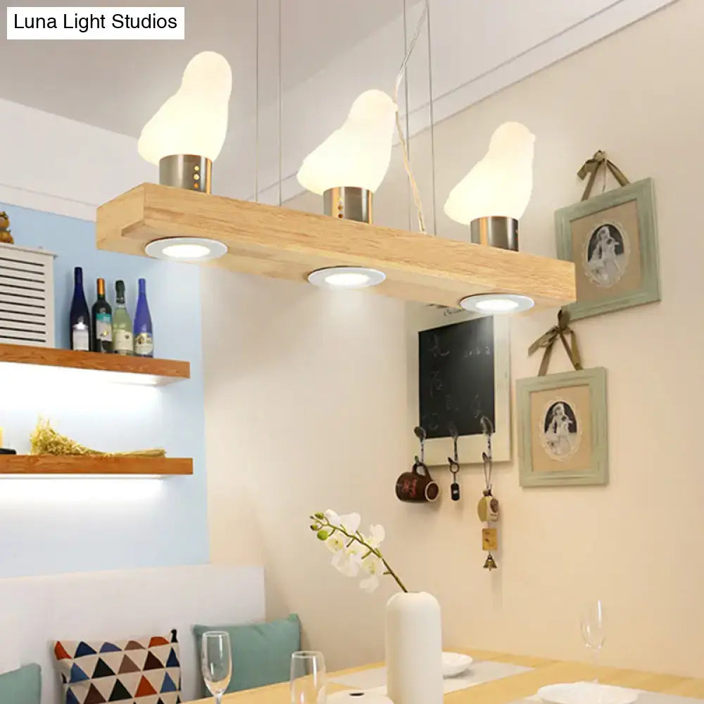 Modern wood and white glass island light dining room pendant