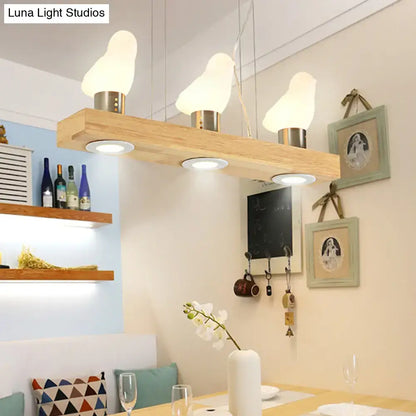 Modern wood and white glass island light dining room pendant