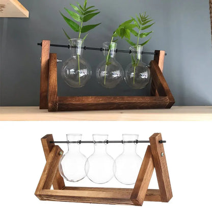 DecorBites™ Modern Wooden Frame Glass Vase Terrarium