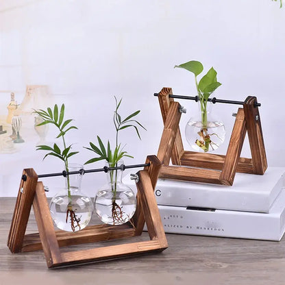 Modern wooden frame glass vase set of 5 living room terrarium