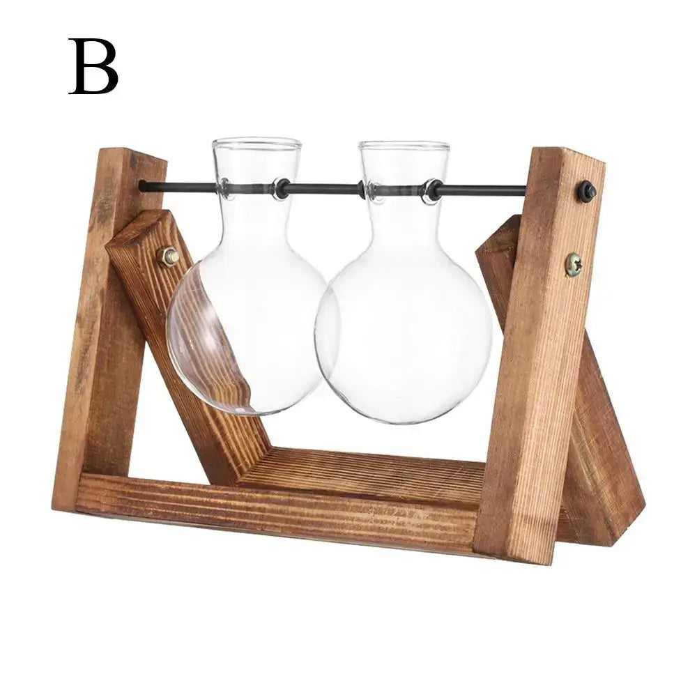 Modern wooden frame glass vase set of 5 living room terrarium