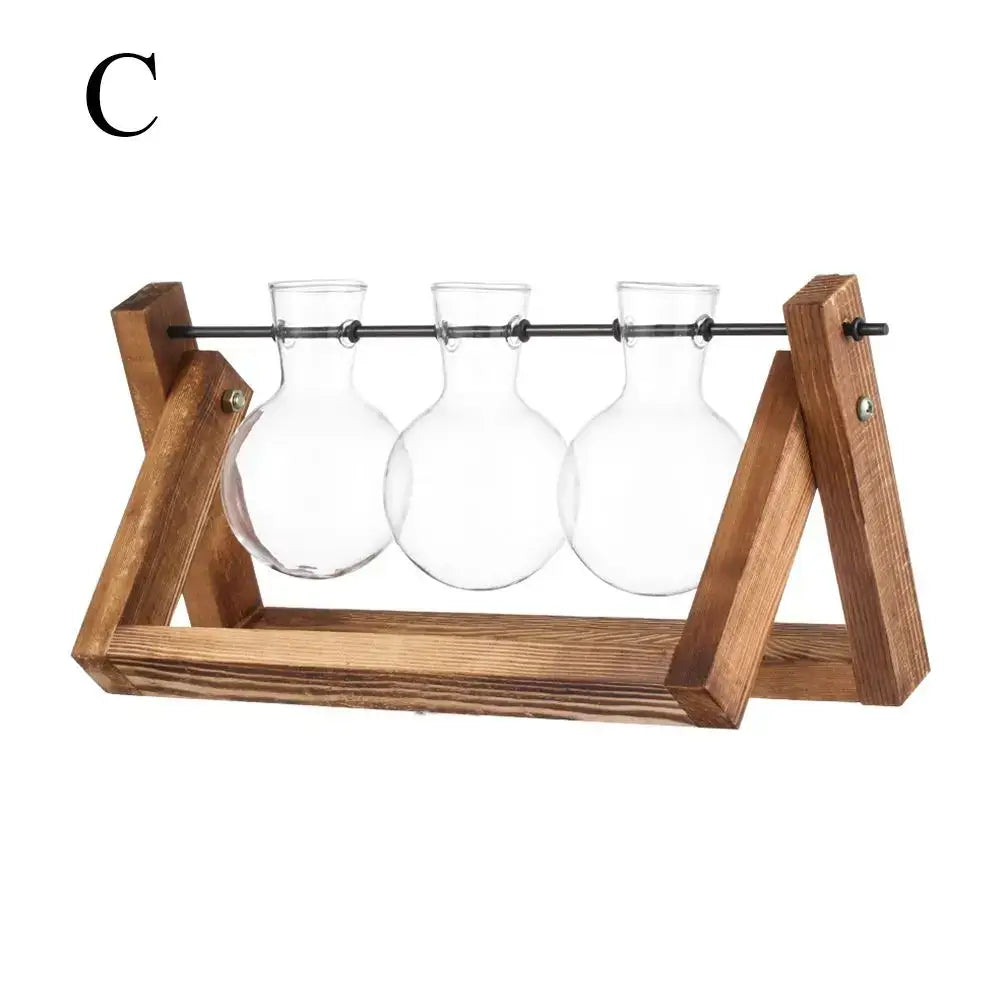 Modern wooden frame glass vase set of 5 living room terrarium