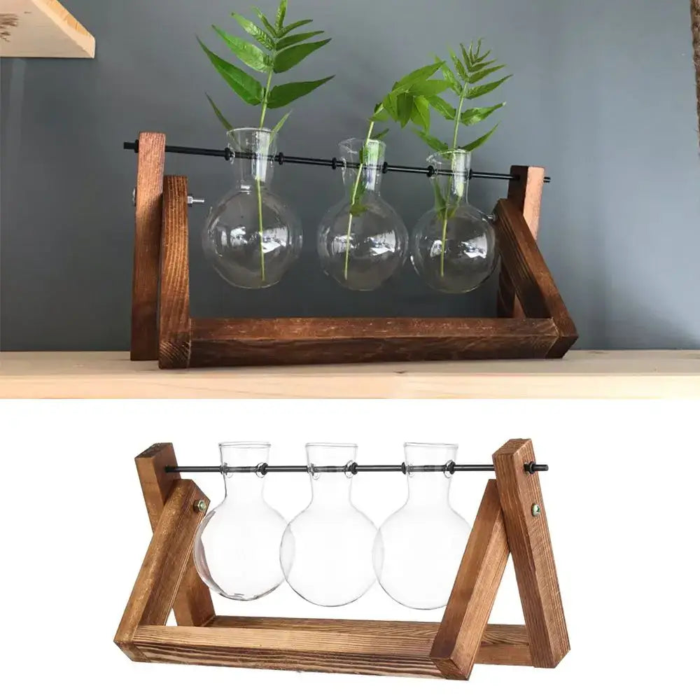 Modern wooden frame glass vase set of 5 living room terrarium