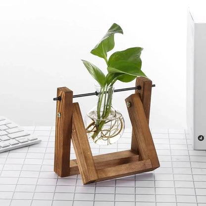 Modern wooden frame glass vase set of 5 living room terrarium