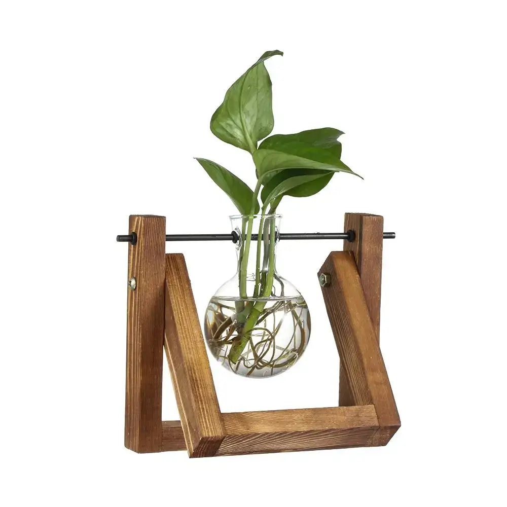 Modern wooden frame glass vase set of 5 living room terrarium
