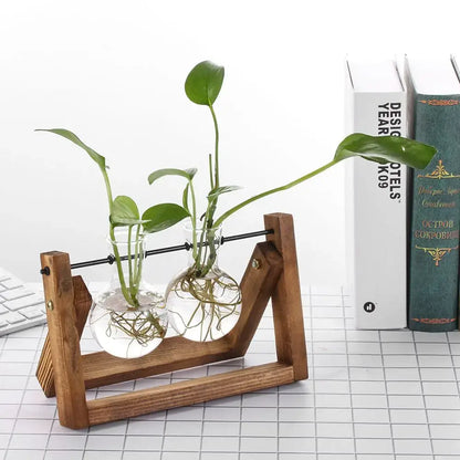 Modern wooden frame glass vase set of 5 living room terrarium