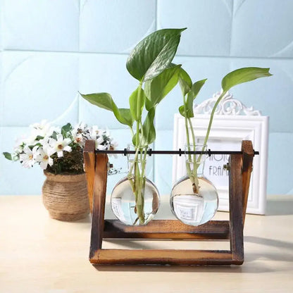 Modern wooden frame glass vase set of 5 living room terrarium