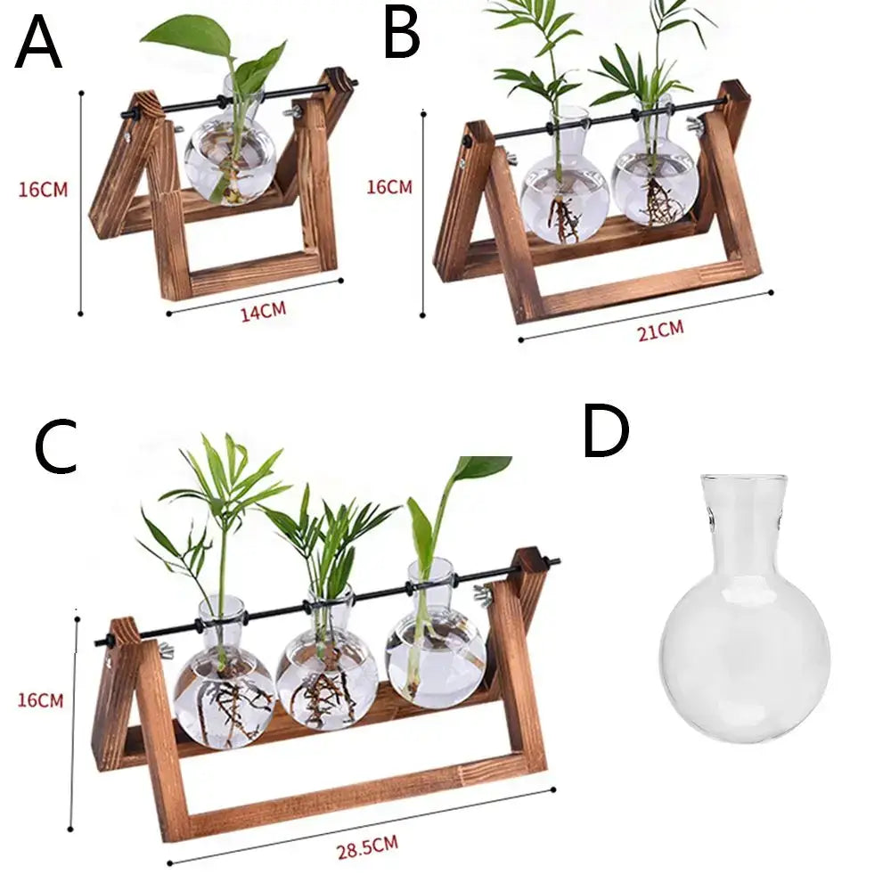 Modern wooden frame glass vase set of 5 living room terrarium
