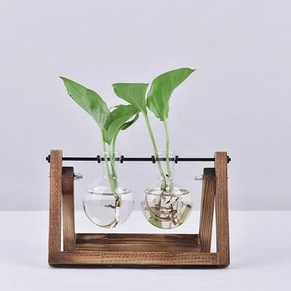 Modern wooden frame glass vase set of 5 living room terrarium