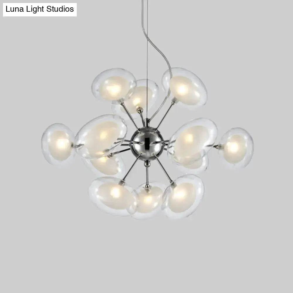 Modern chrome dual oblate glass chandelier living room light