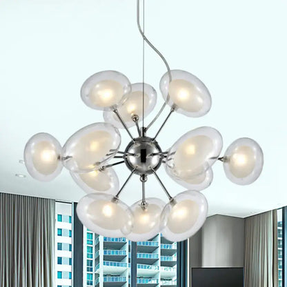Modern chrome dual oblate glass chandelier living room light