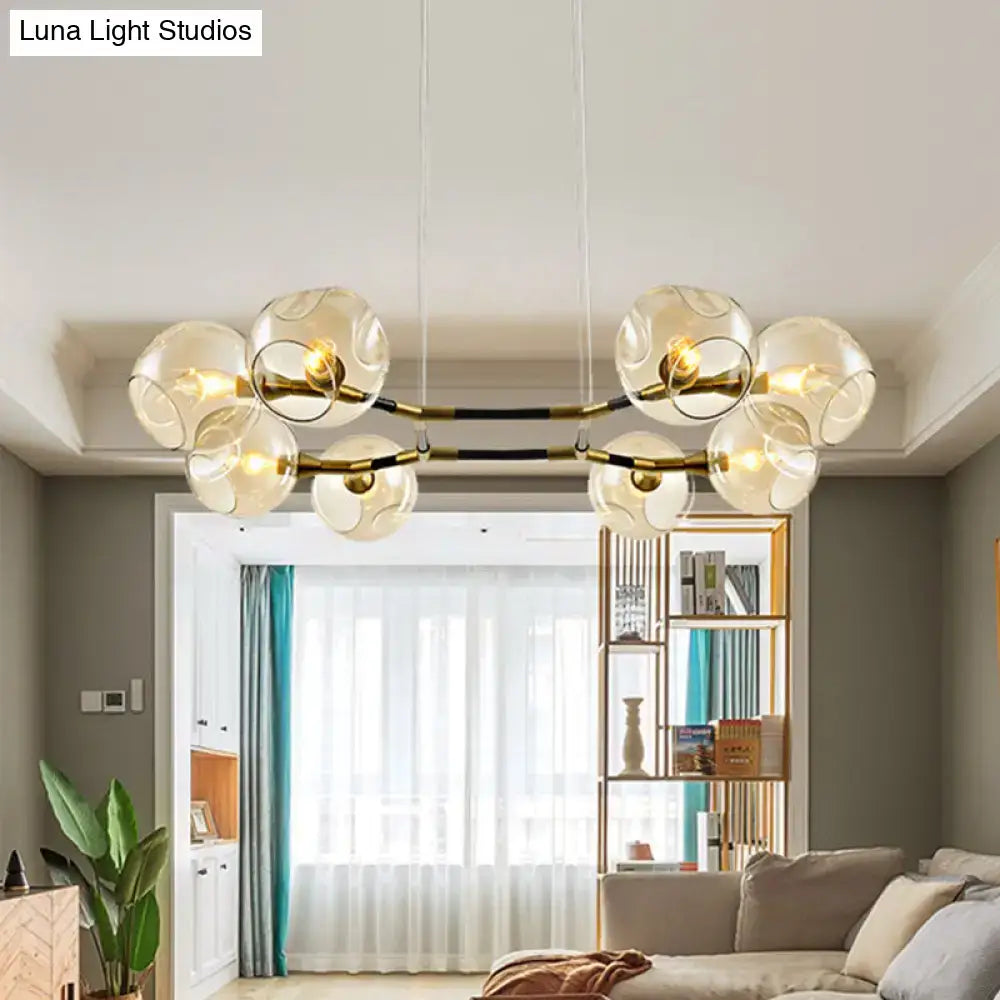 Modernist gold dimpled glass chandelier pendant light living room