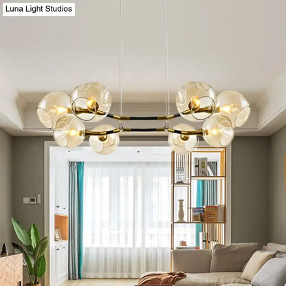 Modernist gold dimpled glass chandelier pendant light living room