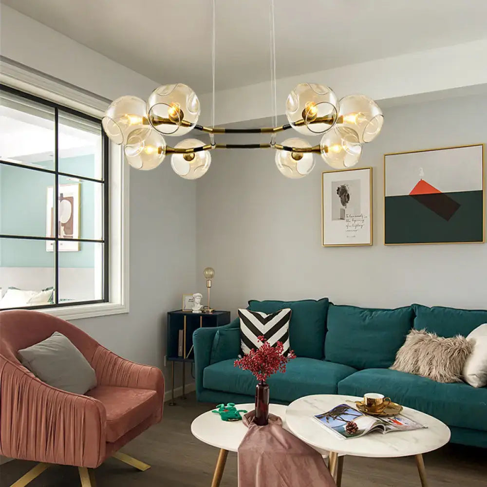 Modernist gold dimpled glass chandelier pendant light living room