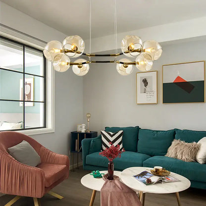 Modernist gold dimpled glass chandelier pendant light living room