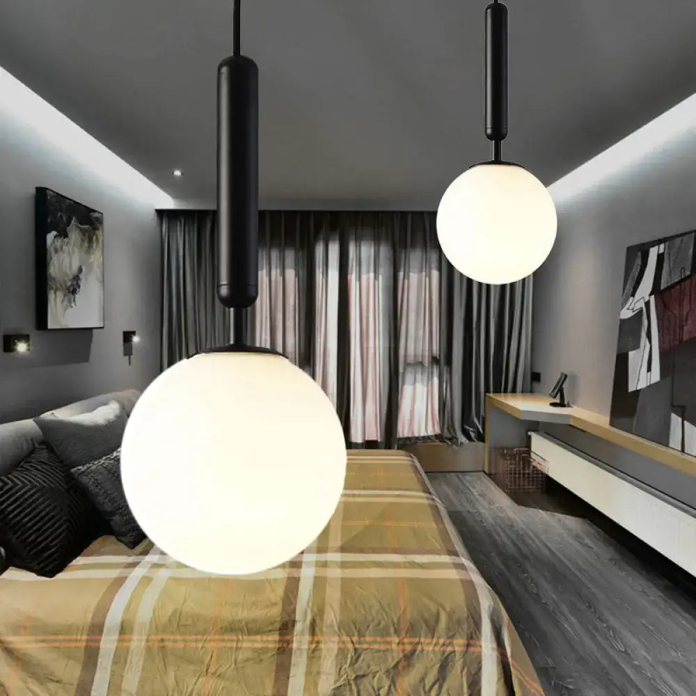 Modernist black & gold white glass pendant light kitchen globe lamp