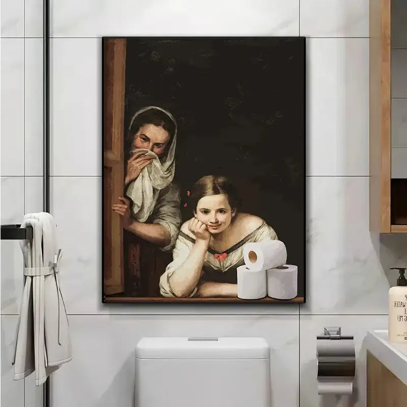 Mona lisa bathroom wall art funny toilet paper decor