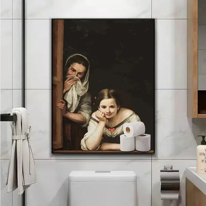 Mona lisa bathroom wall art funny toilet paper decor