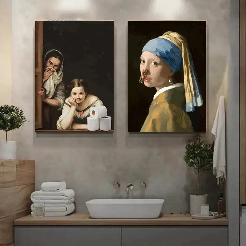 Mona lisa bathroom wall art funny toilet paper decor