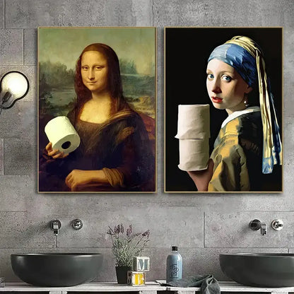Mona lisa bathroom wall art funny toilet paper decor