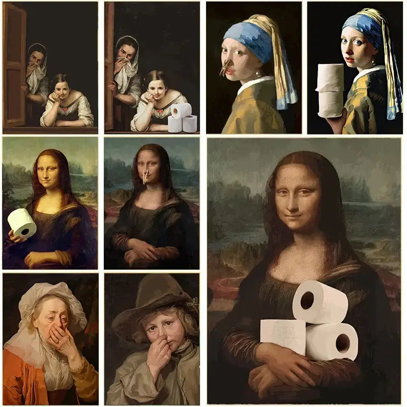 Mona lisa bathroom wall art funny toilet paper decor