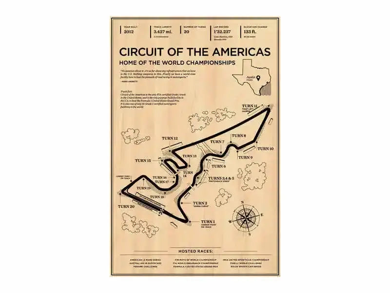 Beige wooden monaco grand prix race track map living room wall art