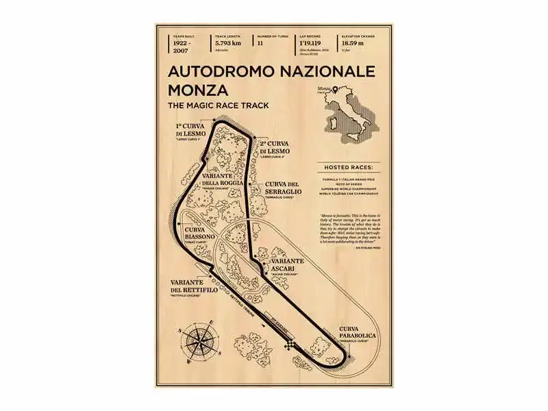 Beige wooden monaco grand prix race track map living room wall art