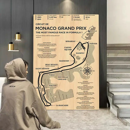 Vintage monaco grand prix track map wall art bedroom racing poster