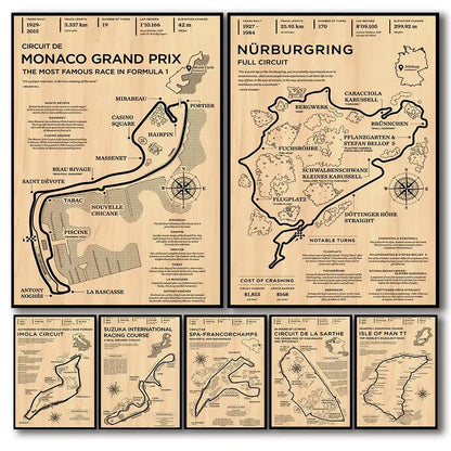 Beige monaco grand prix circuit wall art – living room racing poster
