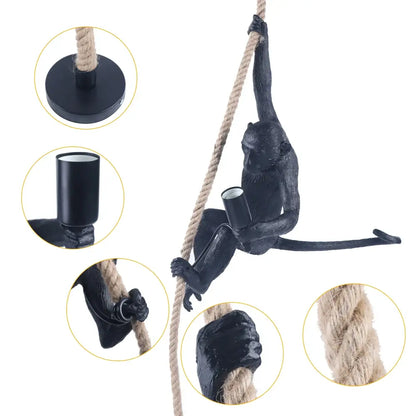Gold monkey pendant lamp with hemp rope – living room light