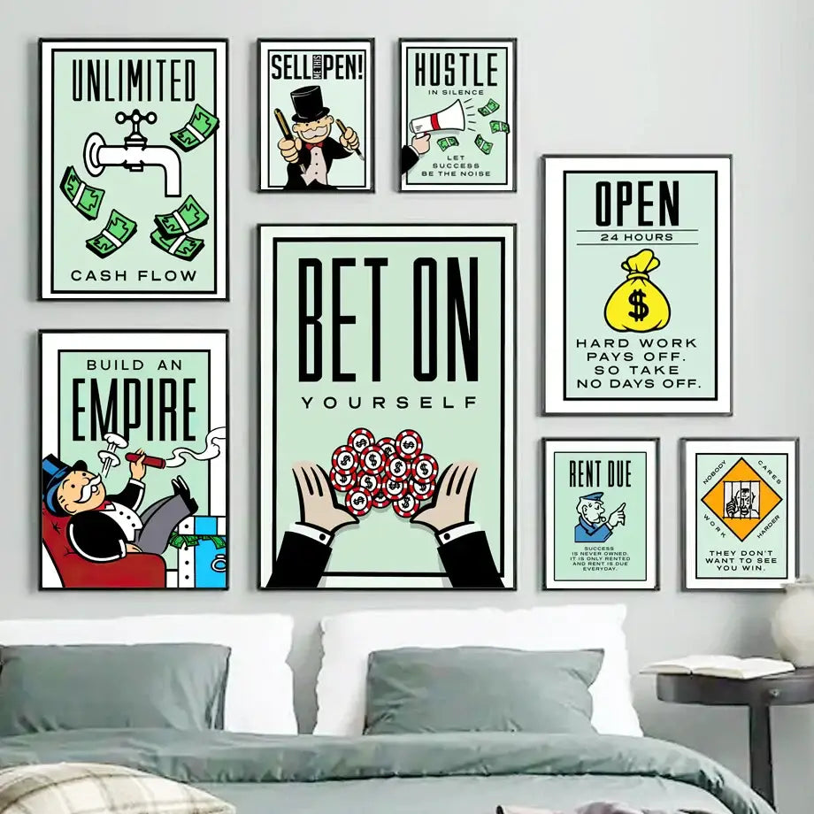 Minimalist mint monopoly millionaire canvas wall art office decor
