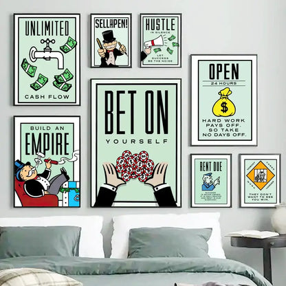 Minimalist mint monopoly millionaire canvas wall art office decor