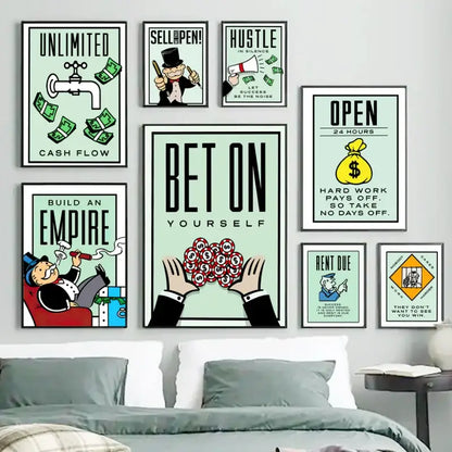 Minimalist mint monopoly millionaire canvas wall art office decor