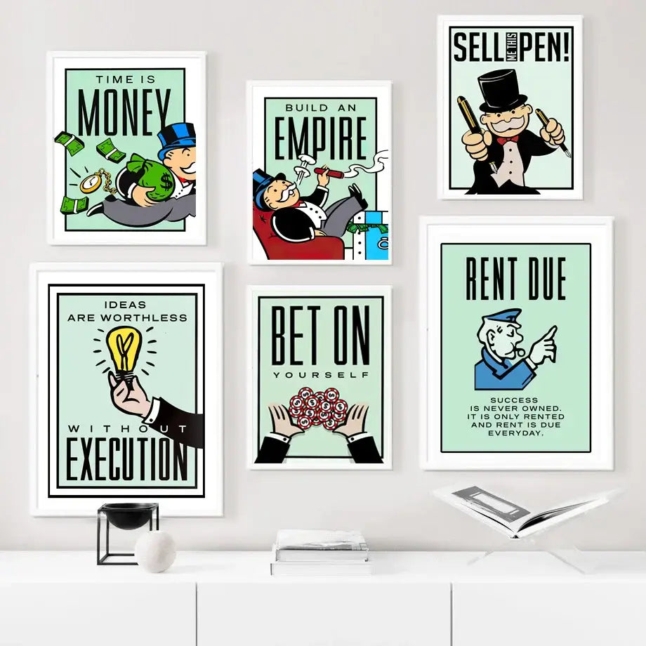 Minimalist mint monopoly millionaire canvas wall art office decor