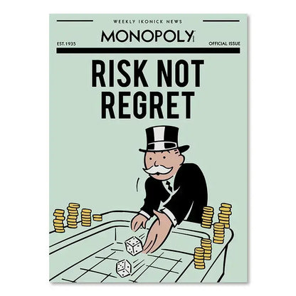 Minimalist mint monopoly millionaire canvas wall art office decor
