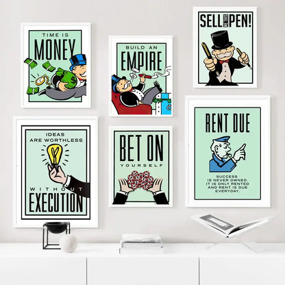 Minimalist mint green monopoly millionaire cartoon canvas home decor