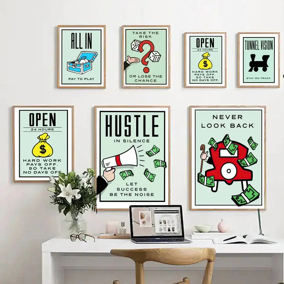 Minimalist mint and blue monopoly millionaire wall art bedroom decor